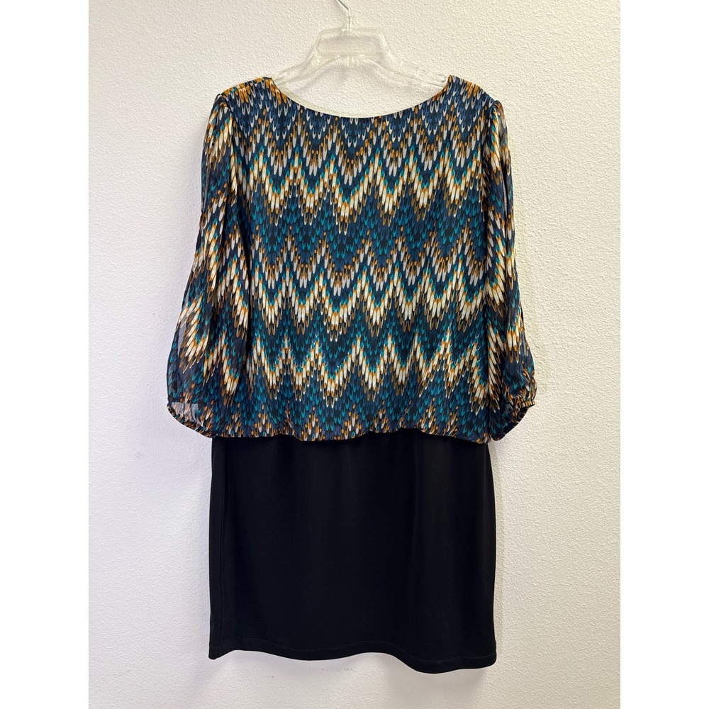 I.N. Studio Womens Size 16 Sheath Dress Geometric Print Split Sleeve Black Blue - Picture 3 of 7